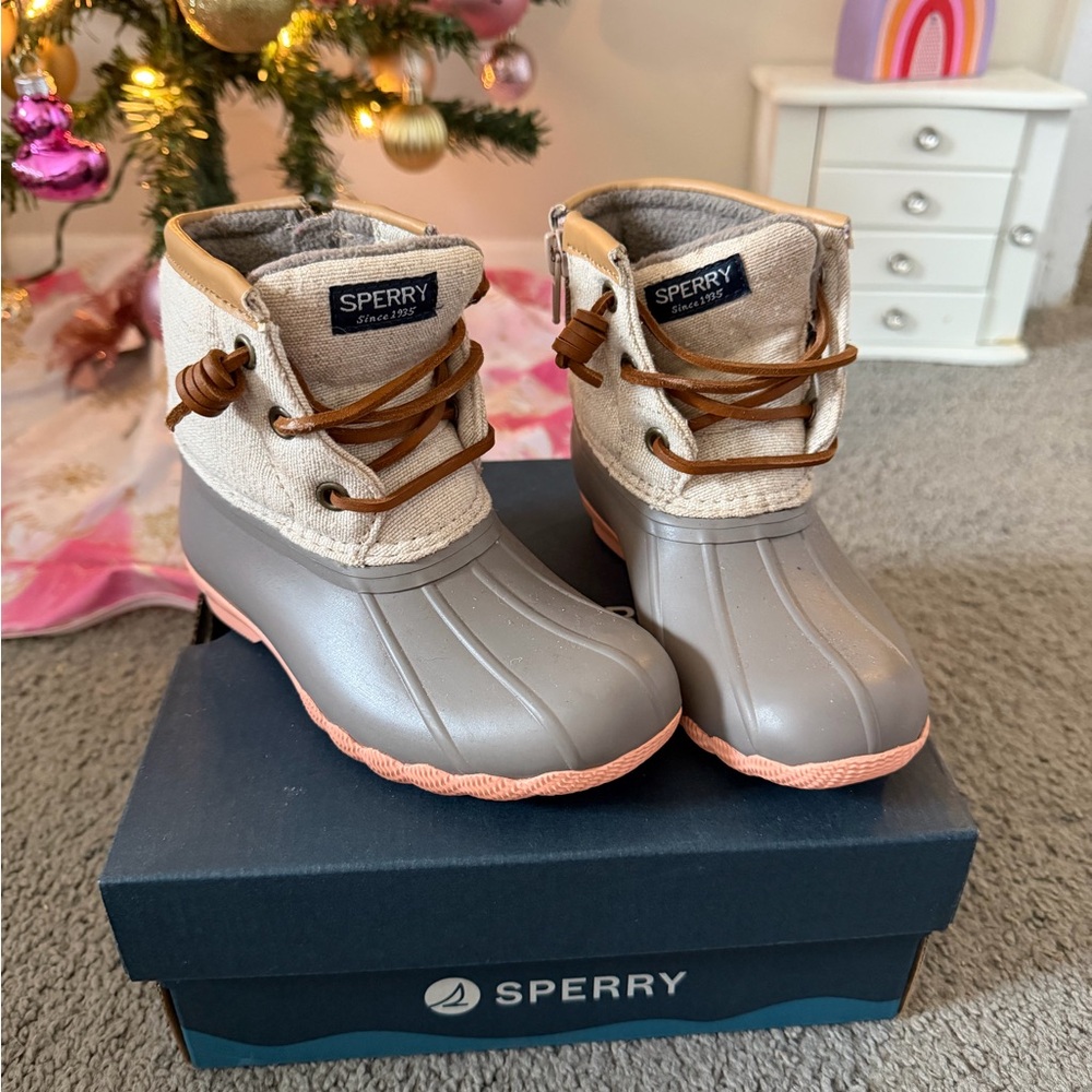 Sperry Kids Gray and Tan Rain Boots